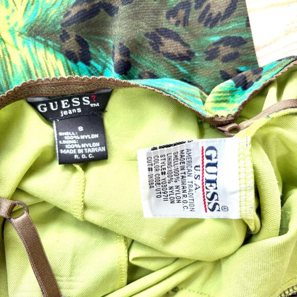 Vintage 90's Y2K Guess Mesh Lace Trim Slip Dress |‎ Leopard Green/Blue Smal - Picture 6 of 9